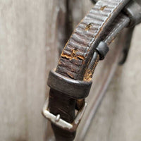 Rolled Leather Bridle *gc, older, trimmed end, clean, creased/cracks, loose keepers, rust, rust
