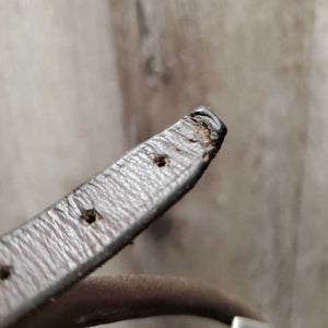 Rolled Leather Bridle *gc, older, trimmed end, clean, creased/cracks, loose keepers, rust, rust