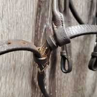 Rolled Leather Bridle *gc, older, trimmed end, clean, creased/cracks, loose keepers, rust, rust
