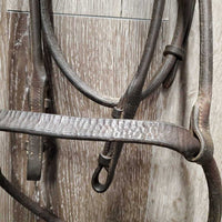 Rolled Leather Bridle *gc, older, trimmed end, clean, creased/cracks, loose keepers, rust, rust
