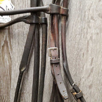Rolled Leather Bridle *gc, older, trimmed end, clean, creased/cracks, loose keepers, rust, rust
