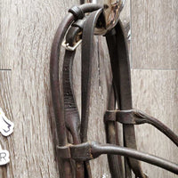 Rolled Leather Bridle *gc, older, trimmed end, clean, creased/cracks, loose keepers, rust, rust
