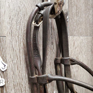 Rolled Leather Bridle *gc, older, trimmed end, clean, creased/cracks, loose keepers, rust, rust