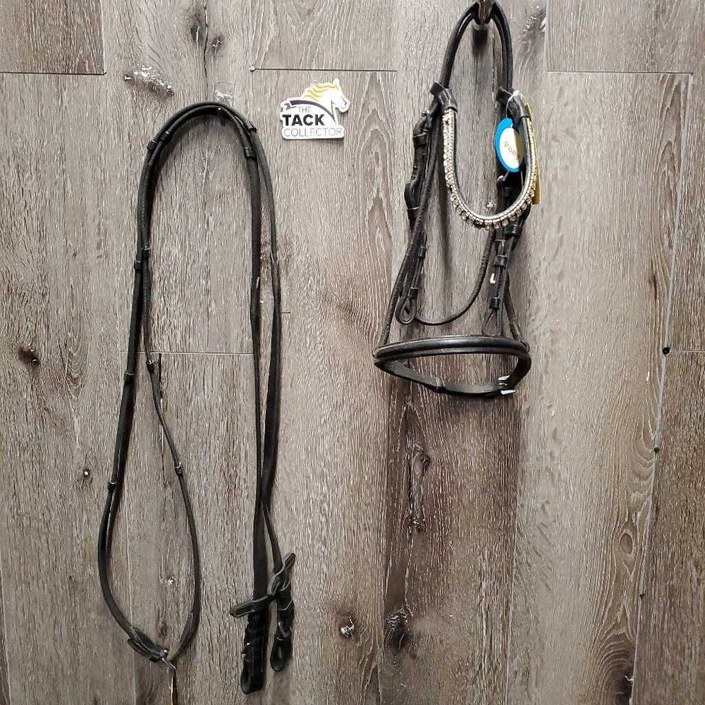 Rsd Bridle, Bling, Wide Cotton Web Reins *gc/fair, missing bling, dirty, scrapes, creases, mnr mismatched, dry, stiff