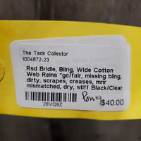 Rsd Bridle, Bling, Wide Cotton Web Reins *gc/fair, missing bling, dirty, scrapes, creases, mnr mismatched, dry, stiff
