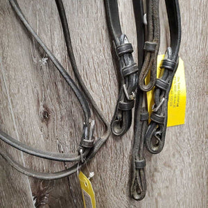 Rsd/Padded Monocrown Double Dressage Bridle, Plain & Curb Reins, Bling *fair/gc, dirty, broken end, mismatched