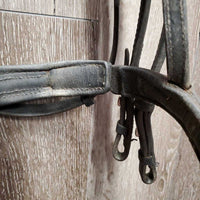 Rsd/Padded Monocrown Double Dressage Bridle, Plain & Curb Reins, Bling *fair/gc, dirty, broken end, mismatched
