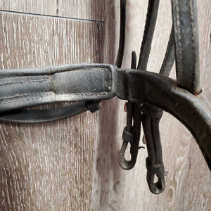 Rsd/Padded Monocrown Double Dressage Bridle, Plain & Curb Reins, Bling *fair/gc, dirty, broken end, mismatched