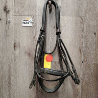 Rsd/Padded Monocrown Double Dressage Bridle, Plain & Curb Reins, Bling *fair/gc, dirty, broken end, mismatched