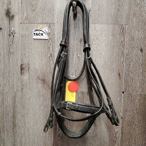 Rsd/Padded Monocrown Double Dressage Bridle, Plain & Curb Reins, Bling *fair/gc, dirty, broken end, mismatched