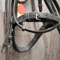 Rsd/Padded Monocrown Double Dressage Bridle, Plain & Curb Reins, Bling *fair/gc, dirty, broken end, mismatched
