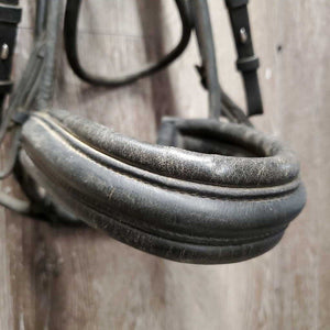 Rsd/Padded Rolled Double Dressage Bridle, Crank, Rubber Lined & Curb Reins *gc, dirty, faded, bent/folded ends, rubs, mnr faded