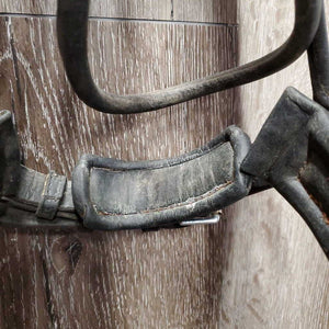 Rsd/Padded Rolled Double Dressage Bridle, Crank, Rubber Lined & Curb Reins *gc, dirty, faded, bent/folded ends, rubs, mnr faded