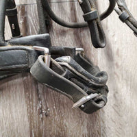 Rsd/Padded Rolled Double Dressage Bridle, Crank, Rubber Lined & Curb Reins *gc, dirty, faded, bent/folded ends, rubs, mnr faded

