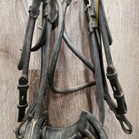 Rsd/Padded Rolled Double Dressage Bridle, Crank, Rubber Lined & Curb Reins *gc, dirty, faded, bent/folded ends, rubs, mnr faded
