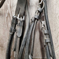Rsd/Padded Rolled Double Dressage Bridle, Crank, Rubber Lined & Curb Reins *gc, dirty, faded, bent/folded ends, rubs, mnr faded
