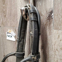 Rsd/Padded Rolled Double Dressage Bridle, Crank, Rubber Lined & Curb Reins *gc, dirty, faded, bent/folded ends, rubs, mnr faded
