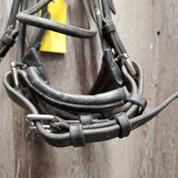 Rsd/Padded Rolled Double Dressage Bridle, Crank, Rubber Lined & Curb Reins *gc, dirty, faded, bent/folded ends, rubs, mnr faded
