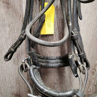 Rsd/Padded Rolled Double Dressage Bridle, Crank, Rubber Lined & Curb Reins *gc, dirty, faded, bent/folded ends, rubs, mnr faded
