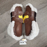 Pr Open Front Boots, Fleece Lined tabs *xc/like new, stiff, mnr edge stains
