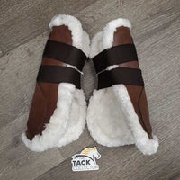 Pr Open Front Boots, Fleece Lined tabs *xc/like new, stiff, mnr edge stains
