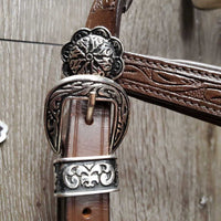 "Pogo" Tooled Western Style Padded Monocrown Side Pull, chin pad *new, tags *No Reins
