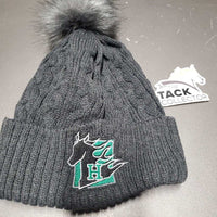 Thick Cable Knit Touque, cuff, PomPom "H - Horse" *xc/like new, clean, stretched cuff
