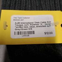 Thick Cable Knit Touque, cuff, PomPom "H - Horse" *xc/like new, clean, stretched cuff