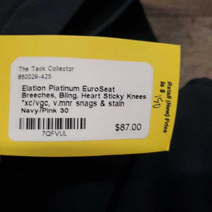 EuroSeat Breeches, Bling, Heart Sticky Knees *xc/vgc, v.mnr snags & stain