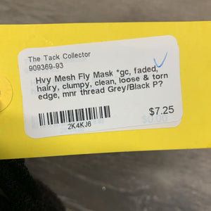 Hvy Mesh Fly Mask *gc, faded, hairy, clumpy, clean, loose & torn edge, mnr thread