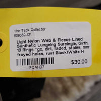 Light Nylon Web & Fleece Lined Synthetic Lungeing Surcingle, Girth, 10 Rings *gc, dirt, faded, stains, mnr frayed holes, rust
