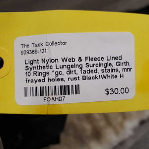 Light Nylon Web & Fleece Lined Synthetic Lungeing Surcingle, Girth, 10 Rings *gc, dirt, faded, stains, mnr frayed holes, rust