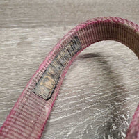 Thick Nylon Halter, snap, leather catch strap *gc/fair, v.dirty, v.stained, v.faded, rubs, frayed edges, v.stiff strap