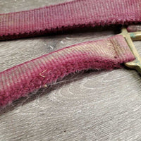 Thick Nylon Halter, snap, leather catch strap *gc/fair, v.dirty, v.stained, v.faded, rubs, frayed edges, v.stiff strap
