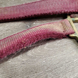 Thick Nylon Halter, snap, leather catch strap *gc/fair, v.dirty, v.stained, v.faded, rubs, frayed edges, v.stiff strap