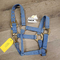Thick Nylon Halter, snap, Hvy Brass Hardware *gc/fair, rubs, rough, shedding, faded, dirty, snagged holes
