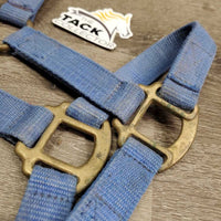 Thick Nylon Halter, snap, Hvy Brass Hardware *gc/fair, rubs, rough, shedding, faded, dirty, snagged holes
