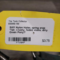 Stiff Nylon Halter, spring snap *fair, v.rusty, faded, stains, dirty
