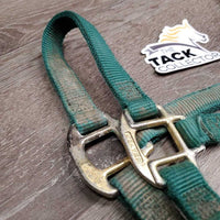 Narrow Thick Nylon Foal Halter, leather catch strap *gc/fair, v.dirty, faded, rubs, stains, frays, oxidized
