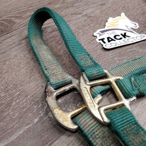 Narrow Thick Nylon Foal Halter, leather catch strap *gc/fair, v.dirty, faded, rubs, stains, frays, oxidized