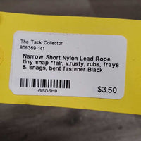 Narrow Short Nylon Lead Rope, tiny snap *fair, v.rusty, rubs, frays & snags, bent fastener