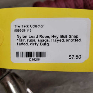 Nylon Lead Rope, Hvy Bull Snap *fair, rubs, snags, frayed, knotted, faded, dirty