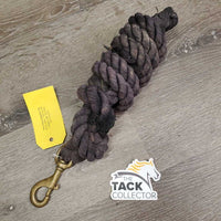 Cotton Lead Rope, brass snap *fair, v.stiff snap, faded, v.dirty, knotted, snags, frays, rubs, discolored
