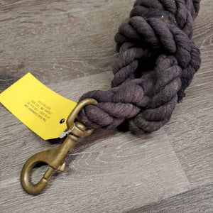 Cotton Lead Rope, brass snap *fair, v.stiff snap, faded, v.dirty, knotted, snags, frays, rubs, discolored