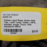 Cotton Lead Rope, brass snap *fair, v.stiff snap, faded, v.dirty, knotted, snags, frays, rubs, discolored