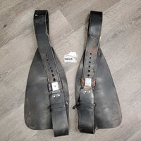 2 Tooled Leather Western Fenders, 2 Spur/Hobble Straps *gc/fair, clean, rubs, xholes, rust, scrapes, torn hardware edge, v.rough edges
