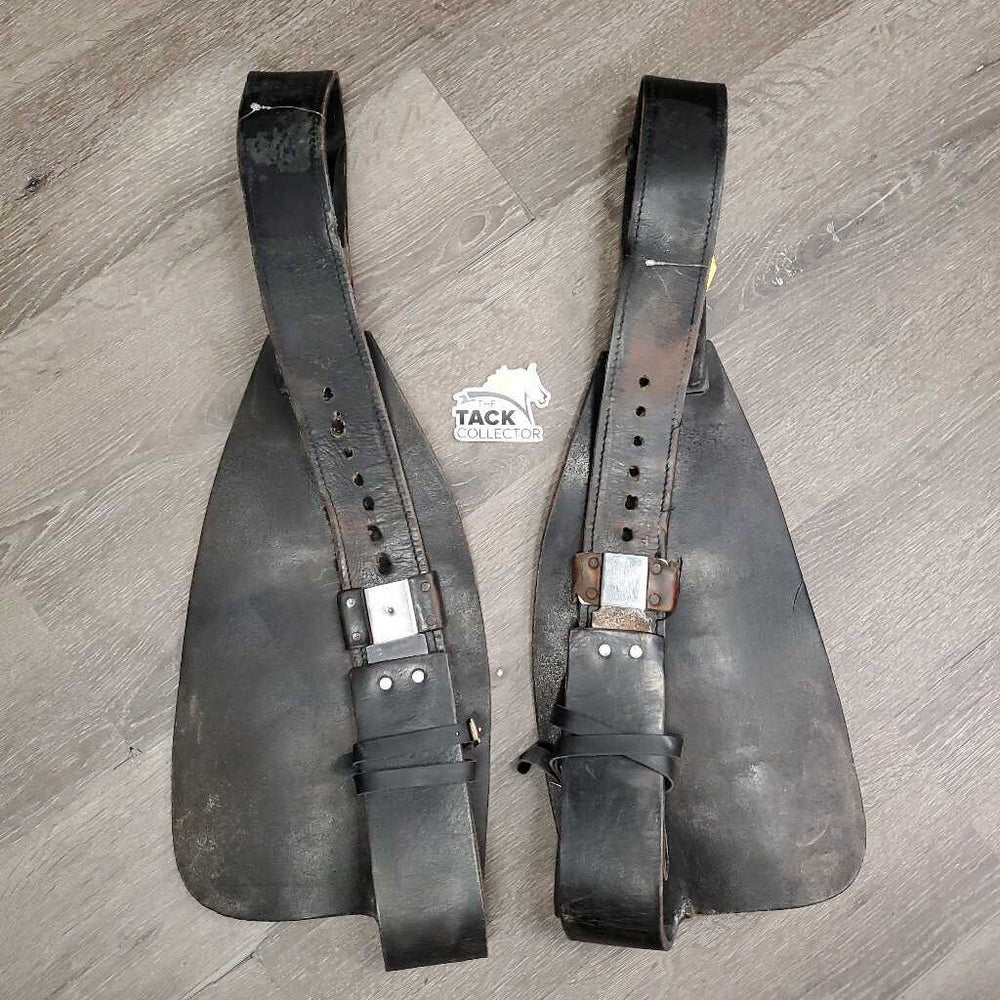 2 Tooled Leather Western Fenders, 2 Spur/Hobble Straps *gc/fair, clean, rubs, xholes, rust, scrapes, torn hardware edge, v.rough edges