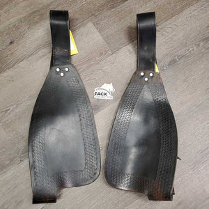 2 Tooled Leather Western Fenders, 2 Spur/Hobble Straps *gc/fair, clean, rubs, xholes, rust, scrapes, torn hardware edge, v.rough edges