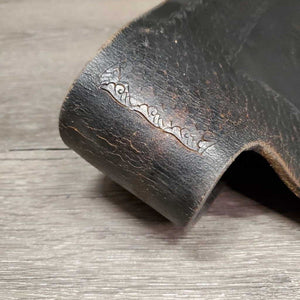 2 Tooled Leather Western Fenders, 2 Spur/Hobble Straps *gc/fair, clean, rubs, xholes, rust, scrapes, torn hardware edge, v.rough edges
