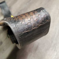 2 Tooled Leather Western Fenders, 2 Spur/Hobble Straps *gc/fair, clean, rubs, xholes, rust, scrapes, torn hardware edge, v.rough edges
